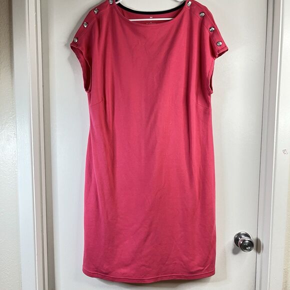 Talbots Women's Dress Size XL Short Cap Sleeve Buttons on shoulder Pink Cotton - Picture 1 of 8